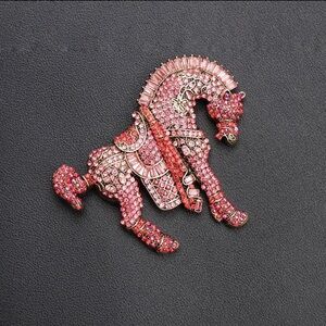 Pink Jeweled Horse Brooch Pendant